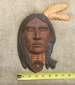 VINTAGE AMERICAN INDIAN BRAVE CAST IRON WALL PLAQUE RARE 4