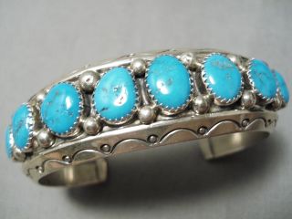 Thick And Heavy Vintage Navajo Sky Blue Turquoise Sterling Silver Bracelet