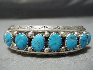 THICK AND HEAVY VINTAGE NAVAJO SKY BLUE TURQUOISE STERLING SILVER BRACELET 2