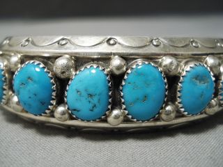 THICK AND HEAVY VINTAGE NAVAJO SKY BLUE TURQUOISE STERLING SILVER BRACELET 3