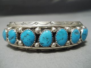 THICK AND HEAVY VINTAGE NAVAJO SKY BLUE TURQUOISE STERLING SILVER BRACELET 4