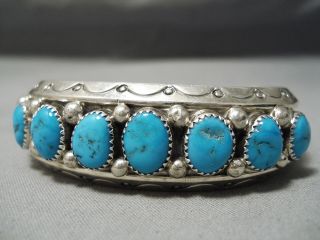 THICK AND HEAVY VINTAGE NAVAJO SKY BLUE TURQUOISE STERLING SILVER BRACELET 5