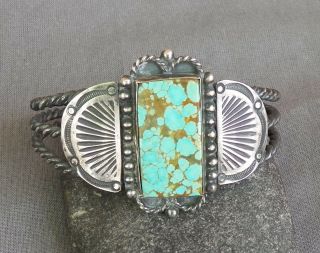 Vintage Native American Rectangular Green Spiderweb Turquoise Cuff Bracelet