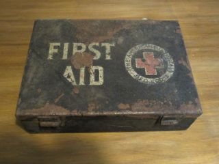 Vintage Wwii Era American National Red Cross First Aid Kit With Contents