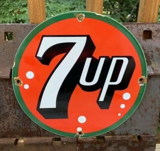 Vintage 7 Up Porcelain Sign Gas Service Station Pump Plate Motor Oil Dino