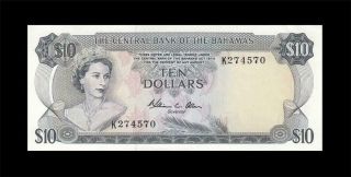 1974 British Colony Bahamas Qeii $10 Rare ( (aunc/unc))