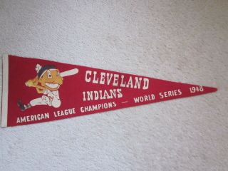 Vintage Rare 1948 Cleveland Indians World Series Baseball Pennant Chief Wahoo