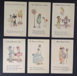 Vintage Artist Signed C.  Shand Birthday Postcards - Delicate Drawings Of Women