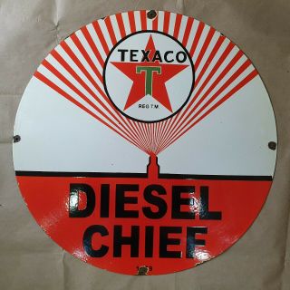 Texaco Diesel Chief Vintage Porcelain Sign 24 Inches Round