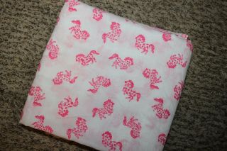 Rare Vintage Flocked Fabric White Semi - Sheer With Pink Horses