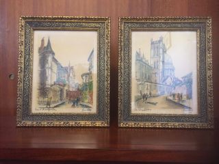 French Artist Barday Lithographs In Vintage Frames