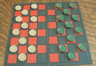 Vintage Good Luck - Swastika Symbol Checkers Game & Gameboard C1930s