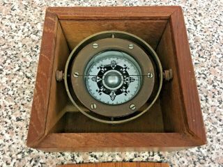 Vintage Nautical Ships Compass W/ Japanese Writing In Wooden Box