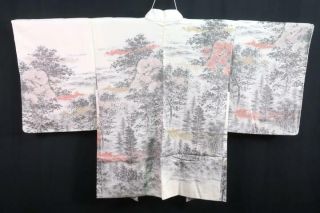 07ｗ11422 Silk Vintage Japanese Kimono Haori Jacket Forest