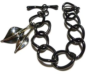 Rlm Studio Robert Lee Morris Hematine Brass Sterling Silver Leaf Cable Bracelet