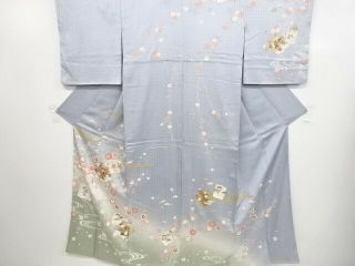 3925009: Japanese Kimono Vintage Houmongi / Kinsai / Yuzen / Embroidery / Stream