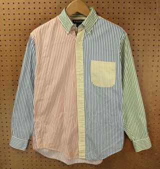 Brooks Brothers Shirt Medium Color Block Stripes Fun Ivy Trad Preppy Vtg