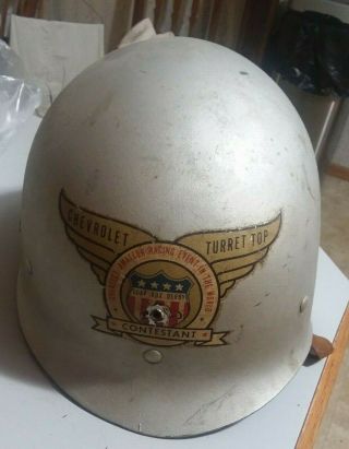 Late 1940s Chevrolet Turret Top Soap Box Derby Contestant Wwii Helmet Made Of Gi