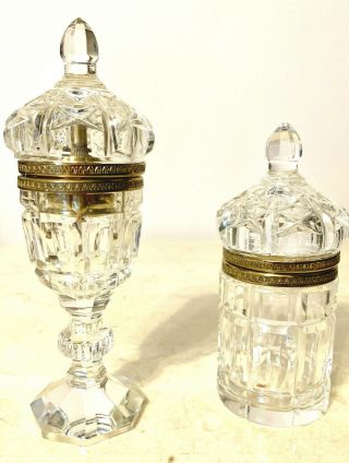 Rare Vintage Cut Crystal Glass Table Lighter And Cigarette Holder Set