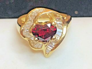 Estate Vintage 18k Gold Estate Diamond & Red Ruby Heart Ring Engagement Wedding