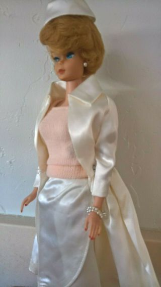 Vintage Barbie Blonde Bubble,  Wearing White Satin Pak Outfit,  1607,  Mattel,  1963