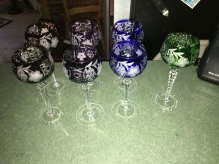 Vintage Hungarian Cut 24 Lead Crystal Wine Goblets Set Of 7