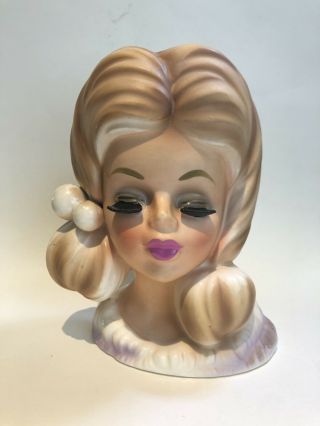 Vintage Blond Lady Head Vase Htf Enesco Headvase