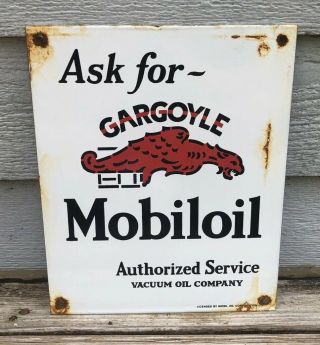 Vintage Mobiloil Porcelain Sign,  Pump,  Mobil Gas Station,  Motor Oil,  Gargoyle