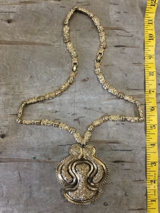 Vintage Monet Huge Haute Couture Gold Necklace Rare Piece Pendant