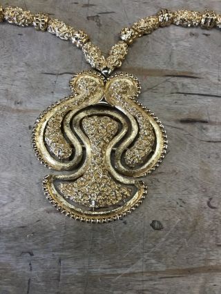 Vintage Monet Huge Haute Couture Gold Necklace Rare Piece Pendant 3
