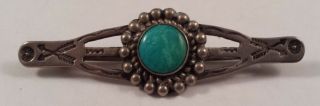 Vintage Native Indian Sterling Silver Turquoise Arrow Stampwork Pin Brooch