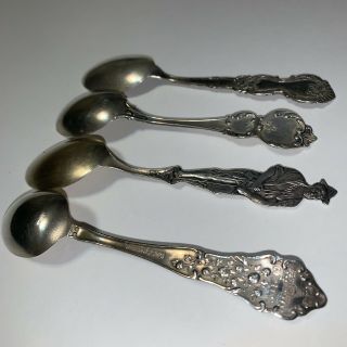 Sterling Silver Collector ' s Spoons 4 with Ornate Designs in Scoups. 6