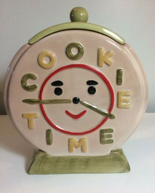 Vintage Cookie Time Face Clock Cookie Jar Pink