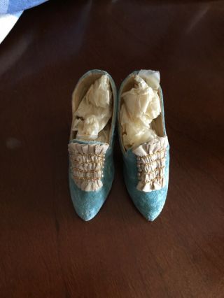Antique French Dolls Shoes Seed Pearls & Silk
