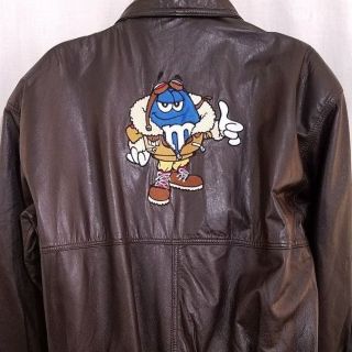 M&ms Mens Lambskin Bomber Jacket Vintage 90s Lamb Leather Flight Brown Medium