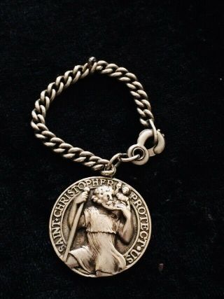 Vintage (1950’s) St Christopher And Pocket Chain.  Sterling Silver.  22 Grams.