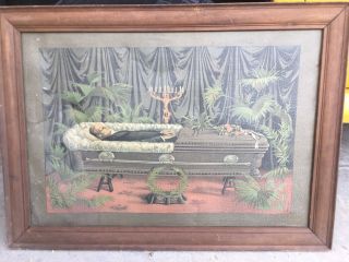 Vintage Framed Picture Of Funeral Person In Casket