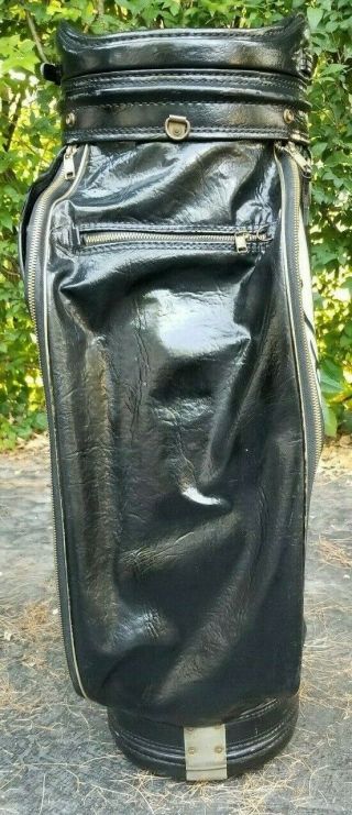 Titleist Vintage Black & White Leather Cart Bag w/ Logo Strap 4