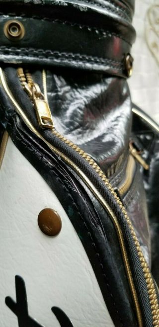Titleist Vintage Black & White Leather Cart Bag w/ Logo Strap 6
