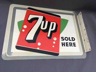 Vintage 7up Here 2 Sided Painted Advertising Soda Sign