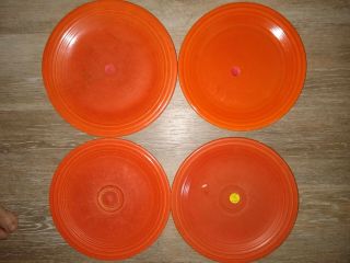 Vintage " Atomic Red " Uranium 9.  5 Inch Fiestaware Dinner Plates (4)