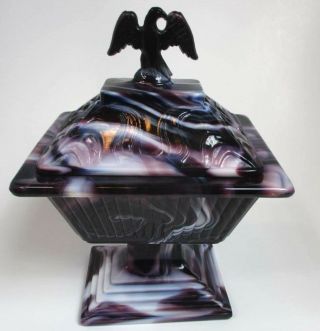 Vintage Imperial Art Glass Purple Pedestal Slag Eagle Candy Dish 9 "