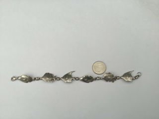 Rare Wyland Sterling Silver Fish/sea Life Bracelet,  6 1/2” Long