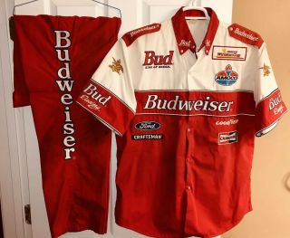 Vintage Bill Elliott Junior Johnson Nascar Pit Crew Uniform Budweiser Ford Beer