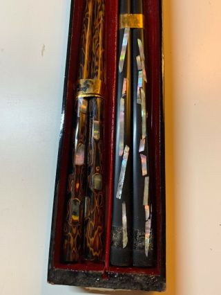 2 Pair Japanese vtg Chopsticks in A Vintage black/ Red Lacquerware Box 6