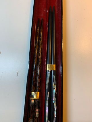 2 Pair Japanese vtg Chopsticks in A Vintage black/ Red Lacquerware Box 7