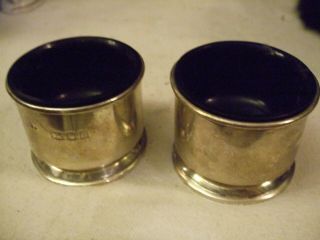 Small Solid Silver Pots 1,  75 " High X 2.  25 " Diameter,  Blue Glass Liners