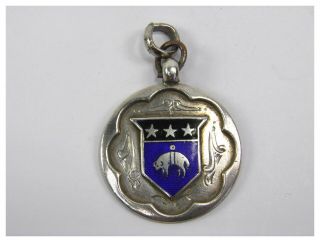 Antique.  925 Sterling Silver & Enamel Pocket Watch Fob Medal Chester 1925