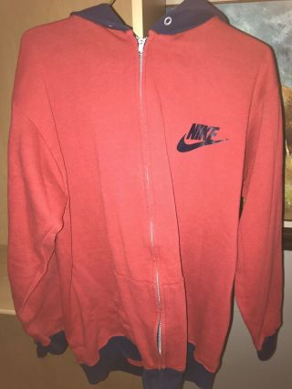 Vintage Nike 70’s Made In Usa Orange Tag Zip Up Jacket Hoodie Xl 50/50 Cotton