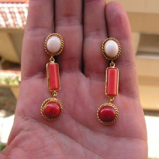 Vintage Style Coral Pink,  Salmon,  Red Earrings Italy Wonderfully